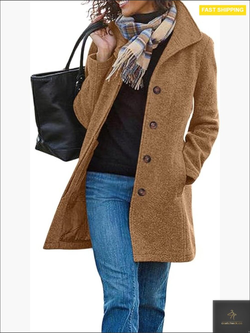 Wool Blend Trench Coat Classic Elegant Loose Fit Long Sleeve Overcoat